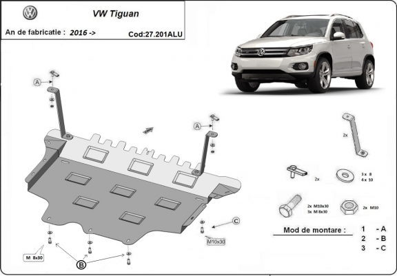 AluminiumMotor, Versnellingsbak en Radiator Beschermplaat voor VW Tiguan