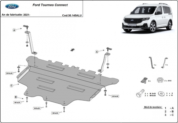 Aluminium Motor, Versnellingsbak en Radiator Beschermplaat voor Ford Tourneo Connect