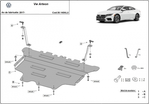 Aluminium Motor, Versnellingsbak en Radiator Beschermplaat voor VW Arteon