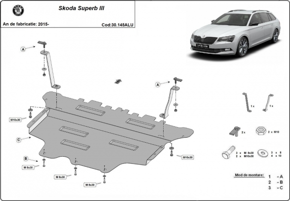 Aluminium Motor, Versnellingsbak en Radiator Beschermplaat voor Skoda Superb III