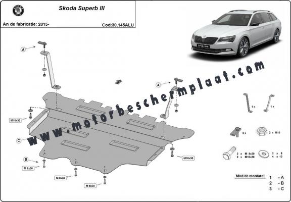 Aluminium Motor, Versnellingsbak en Radiator Beschermplaat voor Skoda Superb III