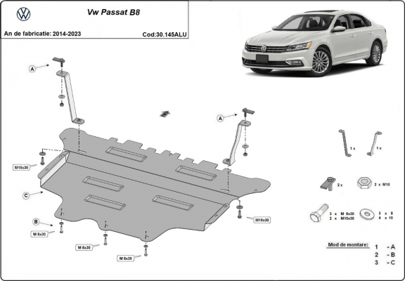 Aluminium Motor, Versnellingsbak en Radiator Beschermplaat voor VW Passat B8