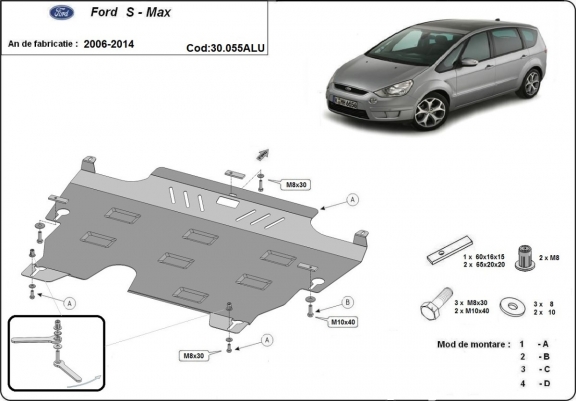 Aluminium Motor, Versnellingsbak en Radiator Beschermplaat voor Ford S-Max