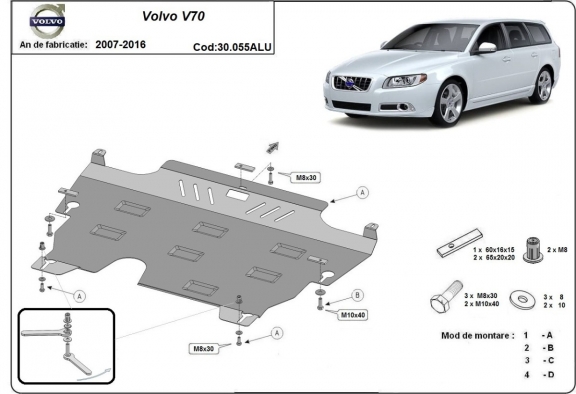 Aluminium Motor, Versnellingsbak en Radiator Beschermplaat voor Volvo V70