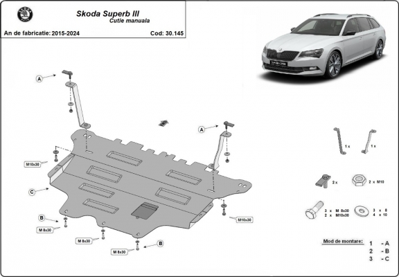 Motor, Versnellingsbak en Radiator Beschermplaat voor Skoda Superb - handmatige versnellingen