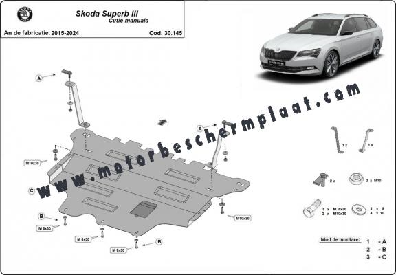 Motor, Versnellingsbak en Radiator Beschermplaat voor Skoda Superb - handmatige versnellingen