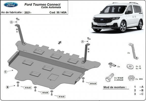 Motor, Versnellingsbak en Radiator Beschermplaat voor Ford Tourneo Connect - automatische versnellingsbak