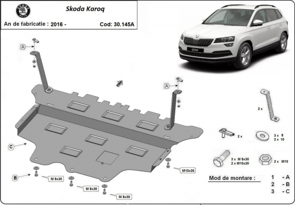 Motor, Versnellingsbak en Radiator Beschermplaat voor Skoda Karoq - automatische versnellingsbak