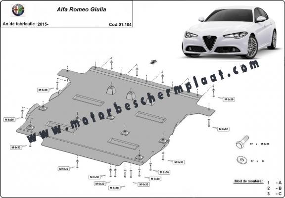 Motor, Versnellingsbak en Radiator Beschermplaat voor Alfa Romeo Giulia