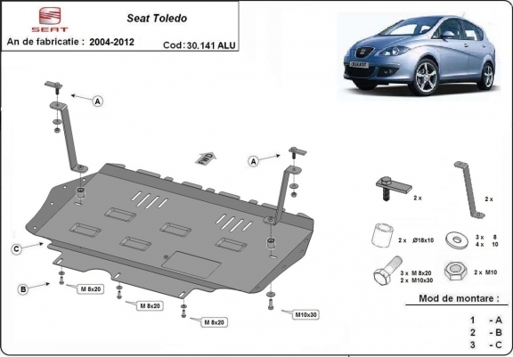 Aluminium Motor, Versnellingsbak en Radiator Beschermplaat voor Seat Toledo 3