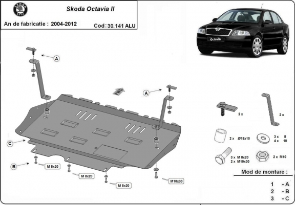 Aluminium Motor, Versnellingsbak en Radiator Beschermplaat voor Skoda Octavia 2