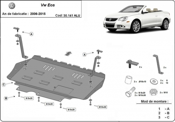Aluminium Motor, Versnellingsbak en Radiator Beschermplaat voor VW Eos