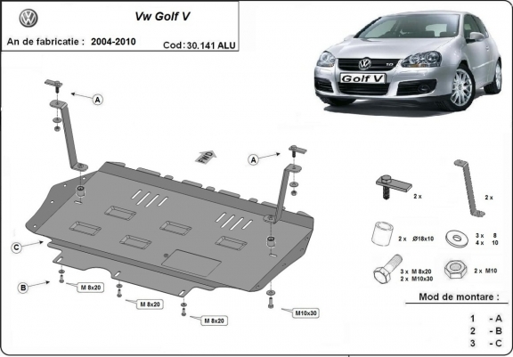 Aluminium Motor, Versnellingsbak en Radiator Beschermplaat voor Vw Golf mk5