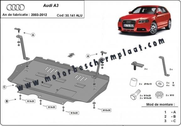 Aluminium Motor, Versnellingsbak en Radiator Beschermplaat voor Audi A3
