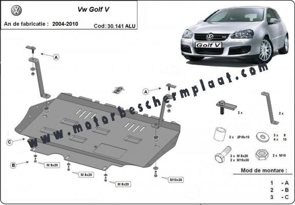 Aluminium Motor, Versnellingsbak en Radiator Beschermplaat voor Vw Golf mk5