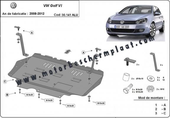 Aluminium Motor, Versnellingsbak en Radiator Beschermplaat voor VW Golf 6