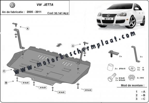 Aluminium Motor, Versnellingsbak en Radiator Beschermplaat voor VW Jetta