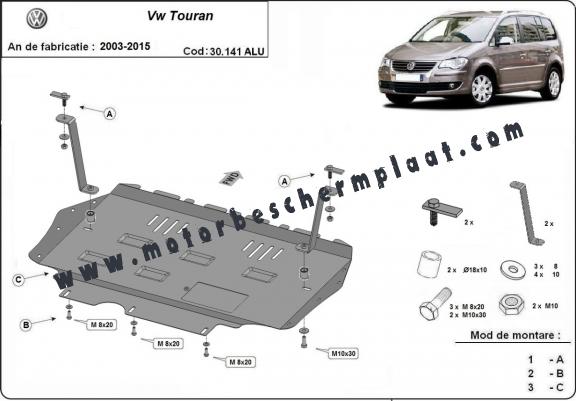 Aluminium Motor, Versnellingsbak en Radiator Beschermplaat voor Volkswagen Touran