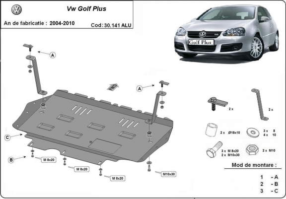 Aluminium Motor, Versnellingsbak en Radiator Beschermplaat voor Vw Golf Plus
