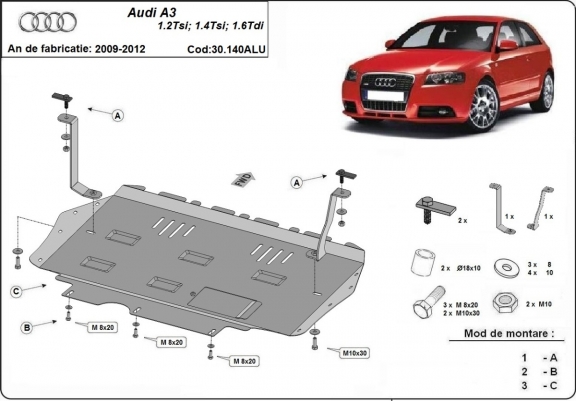 Aluminium Motor, Versnellingsbak en Radiator Beschermplaat voor Audi A3