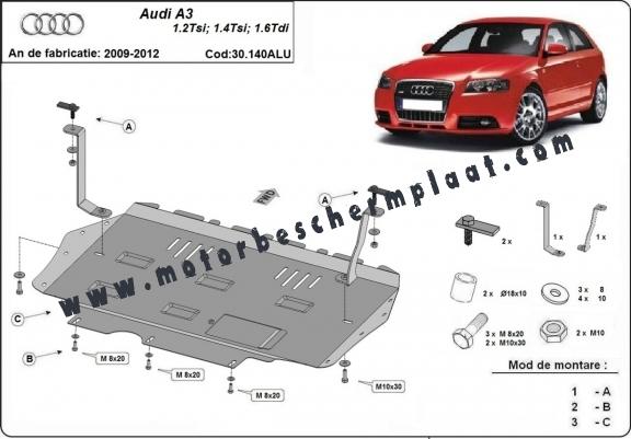 Aluminium Motor, Versnellingsbak en Radiator Beschermplaat voor Audi A3