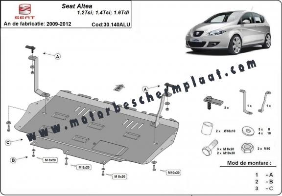Aluminium Motor, Versnellingsbak en Radiator Beschermplaat voor Seat Altea