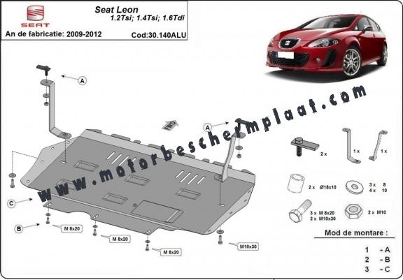 Aluminium Motor, Versnellingsbak en Radiator Beschermplaat voor Seat Leon Mk2