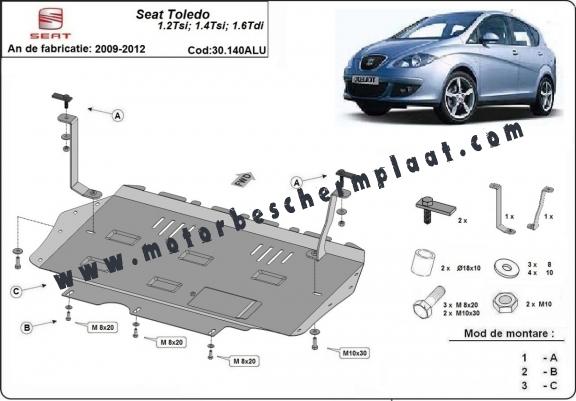 Aluminium Motor, Versnellingsbak en Radiator Beschermplaat voor Seat Toledo 3
