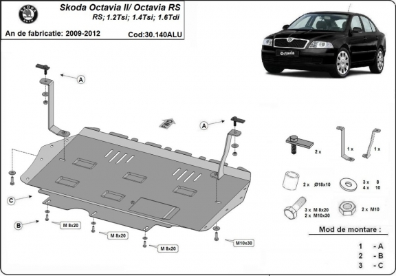 Aluminium Motor, Versnellingsbak en Radiator Beschermplaat voor Skoda Octavia 2