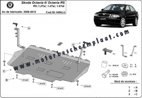 Aluminium Motor, Versnellingsbak en Radiator Beschermplaat voor Skoda Octavia 2