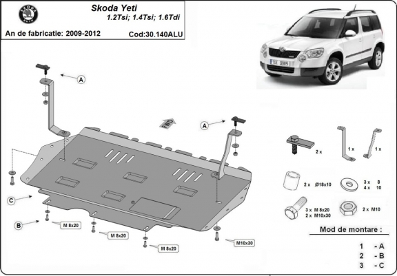 Aluminium Motor, Versnellingsbak en Radiator Beschermplaat voor Skoda Yeti