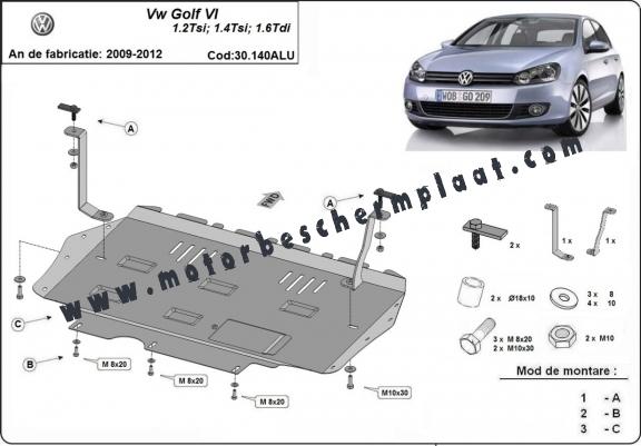 Aluminium Motor, Versnellingsbak en Radiator Beschermplaat voor VW Golf 6