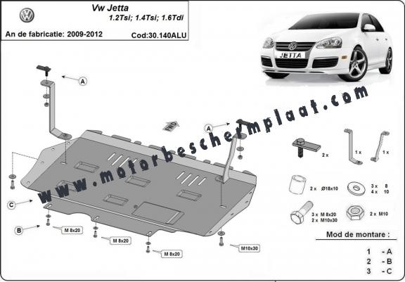 Aluminium Motor, Versnellingsbak en Radiator Beschermplaat voor VW Jetta