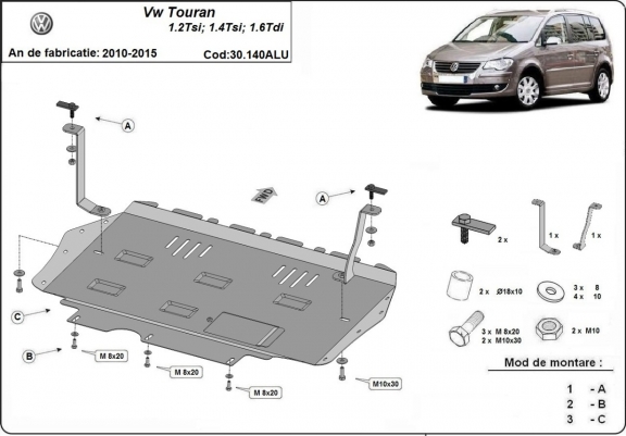 Aluminium Motor, Versnellingsbak en Radiator Beschermplaat voor Volkswagen Touran