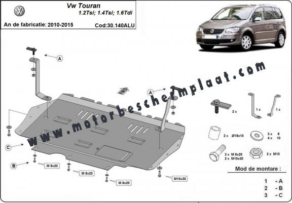Aluminium Motor, Versnellingsbak en Radiator Beschermplaat voor Volkswagen Touran