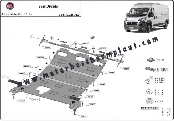 Aluminium Motor, Versnellingsbak en Radiator Beschermplaat voor Fiat Ducato