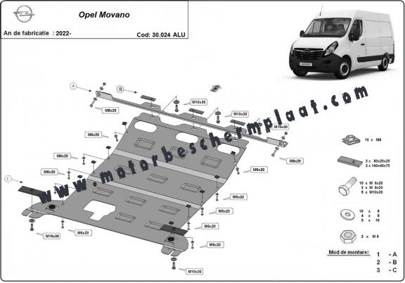 Aluminium Motor en Versnellingsbak Beschermplaat voor Opel Movano C 