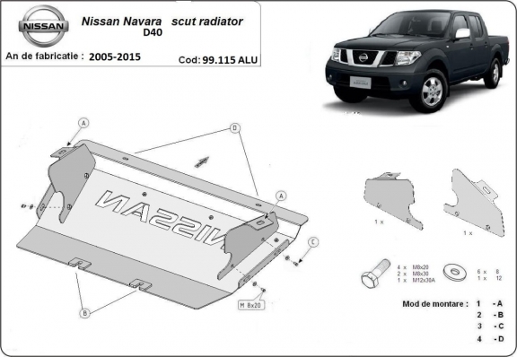 Aluminium Radiator Beschermplaat voor Nissan Navara D40