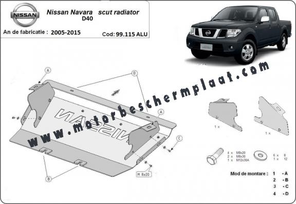 Aluminium Radiator Beschermplaat voor Nissan Navara D40