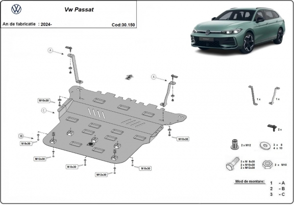Motor, Versnellingsbak en Radiator Beschermplaat voor VW Passat