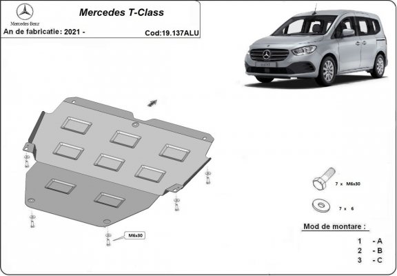 Aluminium Motor, Versnellingsbak en Radiator Beschermplaat voor Mercedes T-Class