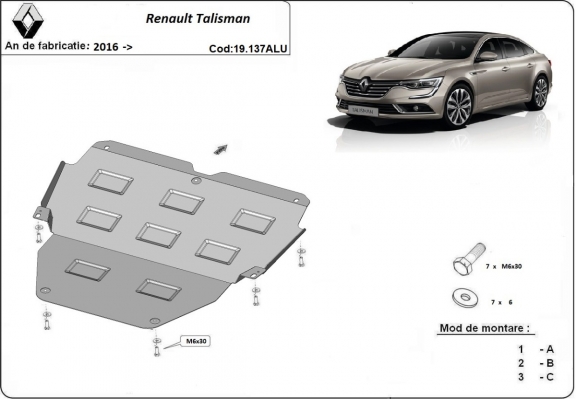 Aluminium Motor, Versnellingsbak en Radiator Beschermplaat voor Renault Talisman
