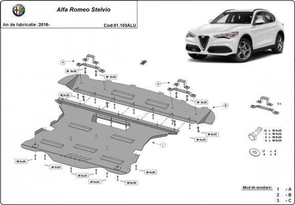 Aluminium Motor, Versnellingsbak en Radiator Beschermplaat voor Alfa Romeo Stelvio