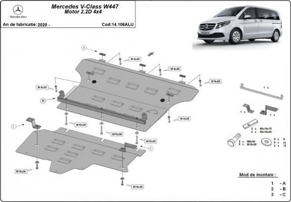 Motor, Versnellingsbak en Radiator Beschermplaat voor Mercedes V-Class W447