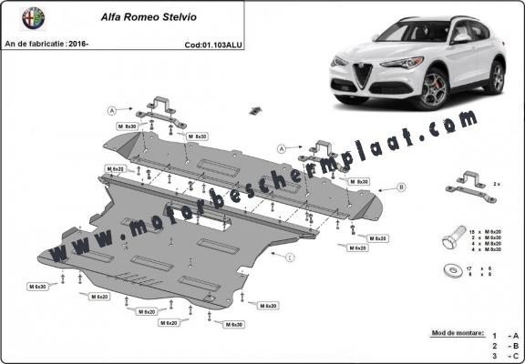 Aluminium Motor, Versnellingsbak en Radiator Beschermplaat voor Alfa Romeo Stelvio