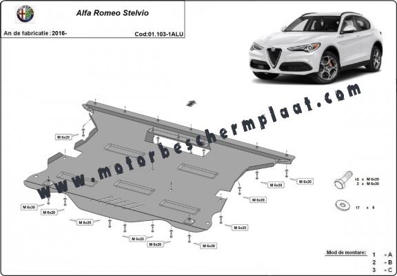 Aluminium Motor, Versnellingsbak en Radiator Beschermplaat voor Alfa Romeo Stelvio