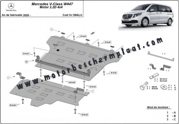 Motor, Versnellingsbak en Radiator Beschermplaat voor Mercedes V-Class W447