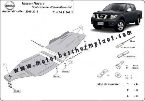 Versnellingsbak aluminium  Beschermplaat voor Nissan Navara