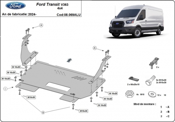 Aluminium Motor, Versnellingsbak en Radiator Beschermplaat voor Ford Transit V363 4x4