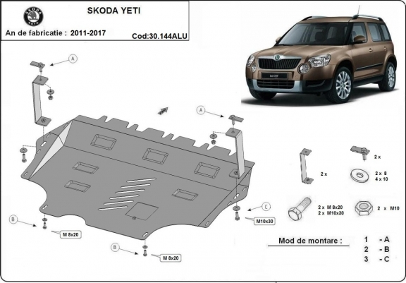 Aluminium Motor, Versnellingsbak en Radiator Beschermplaat voor Skoda Yeti